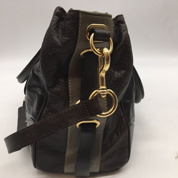 The Marc Jacobs Collection Striped Hudson Bag Brown Beige Satchel 2 Way Carry - Picture 6 of 12